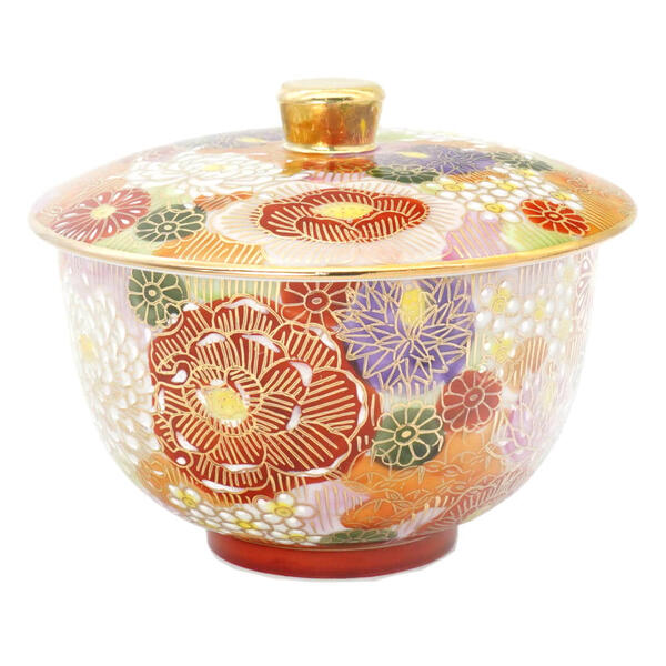九谷焼 仙春蓋付汲出し（湯呑み）金花詰 10012647 キッチン用品・食器・調理器具-茶道具・湯呑・急須