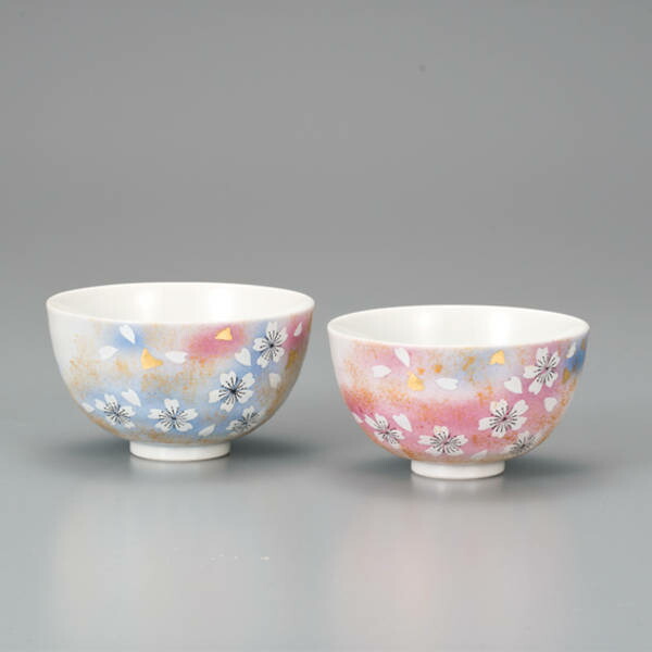 九谷焼 組飯碗（夫婦関係茶碗）花の舞 AP8-0543 [上げ米茶碗ありの実仕掛ける]