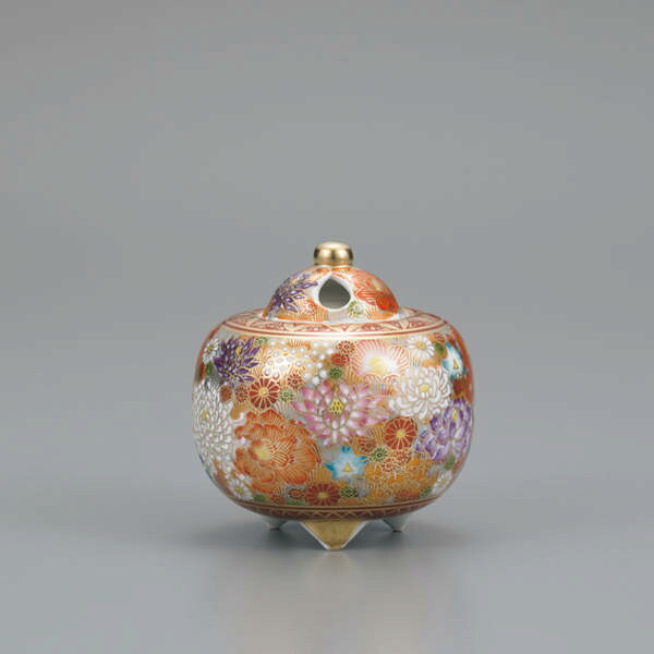 九谷焼 3.5号香炉 金花詰 AP8-1212 [床の間飾り お香]｜九谷陶芸　北山堂　店