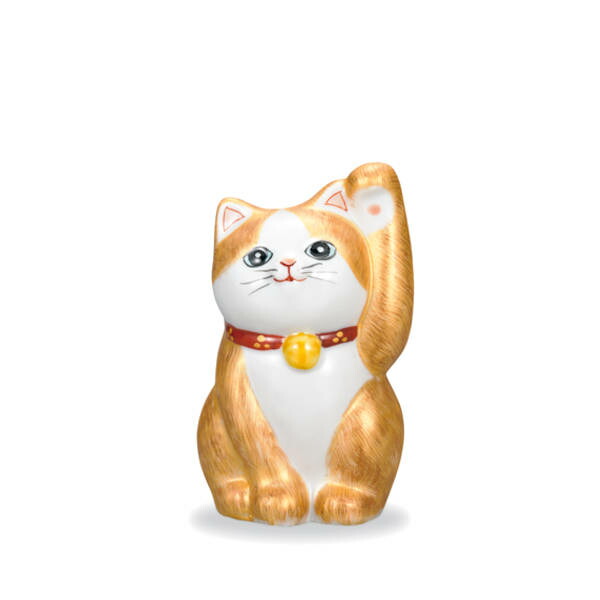 九谷焼 3号招き猫（左手人お客招き猫）金彩毛描 AP8-1334