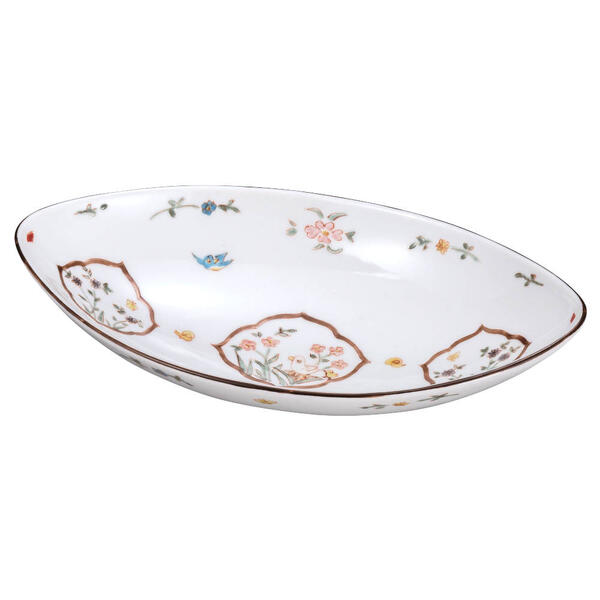 川合孝知 九谷焼8.5号鉢（大鉢）顕花植物 K9-304 [オーバルボウル カレー皿 パスタ皿]