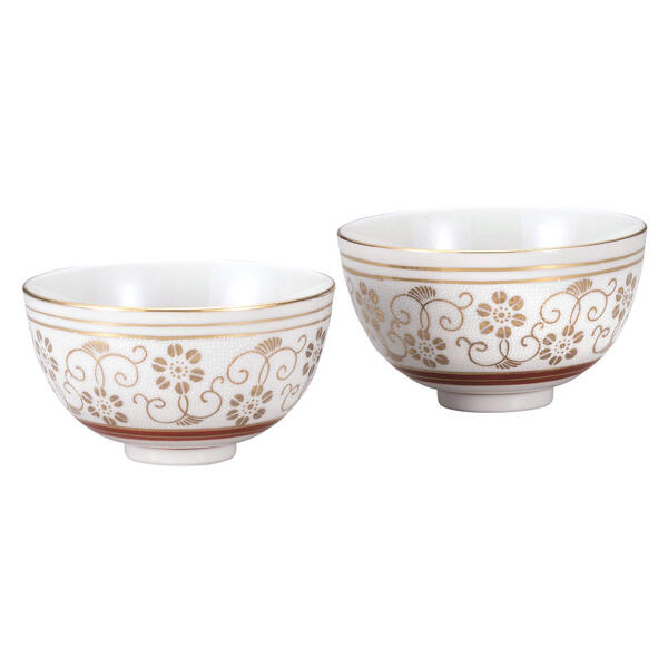 九谷焼 組飯碗（夫婦関係茶碗）白粒鉄仙 K9-546 [上げ米茶碗ありの実仕掛ける]