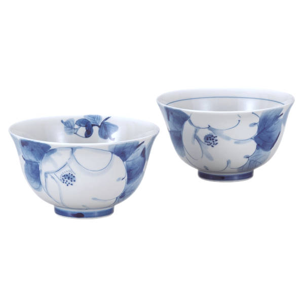 九谷焼 紅椿窯組飯碗（夫婦関係茶碗）白椿 K9-550 [上げ米茶碗ありの実仕掛ける]