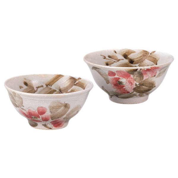 九谷焼 創楽庵組飯碗（夫婦茶碗）染椿 K9-552 [ご飯茶碗ペアセット]｜九谷陶芸　北山堂　店