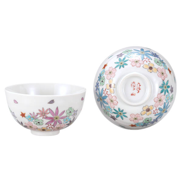 九谷焼 組飯碗（夫婦茶碗）花盛 K9-554 [ご飯茶碗ペアセット]｜九谷陶芸　北山堂　店