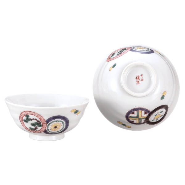 九谷焼 銀泉窯組飯碗（夫婦茶碗）丸文 K9-562 [ご飯茶碗ペアセット]｜九谷陶芸　北山堂　店