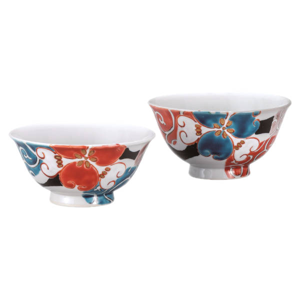 佐藤剛志 九谷焼組飯碗（夫婦茶碗）色絵華唐草 K9-570 [ご飯茶碗ペアセット]｜九谷陶芸　北山堂　店