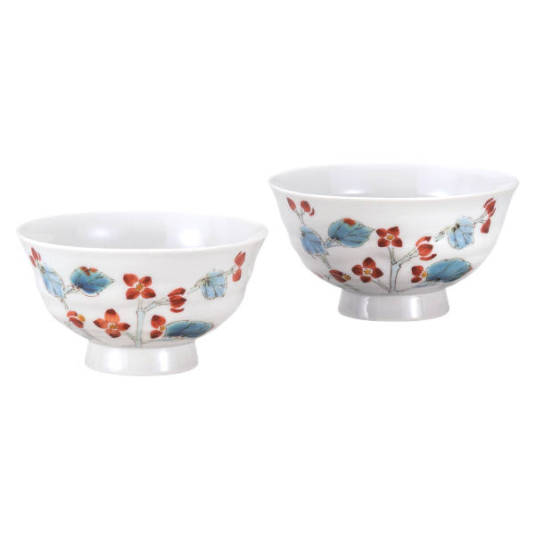 平野志保 九谷焼組飯碗（夫婦茶碗）秋海棠 K9-573 [ご飯茶碗ペアセット]｜九谷陶芸　北山堂　店