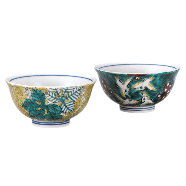 九谷焼 組飯碗（夫婦関係茶碗）古九谷吉兆 K9-578 [田の実茶碗西洋ナシ仕かける] 食器-食器・カトラリー・グラス