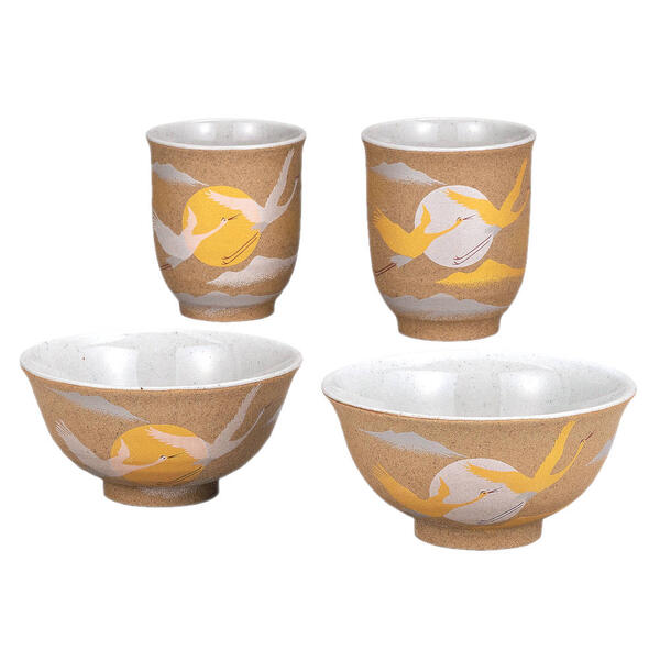 九谷焼 睦揃（夫婦揃）金銀彩鶴 K9-581 [夫婦飯碗 夫婦湯呑 ペアセット]