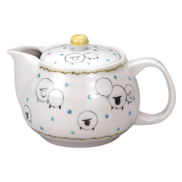 岡田絹代 九谷焼ポット急須（360ml）ひつじちらし（網付）K9-620