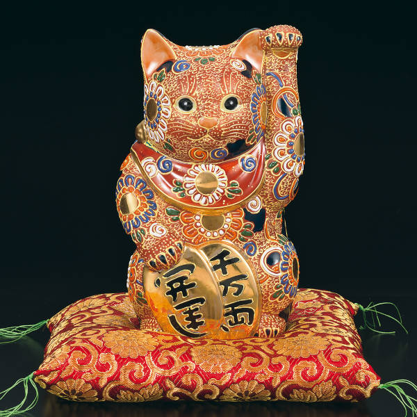 九谷焼　新品　招き猫　富士山　黒盛　縁起尽し 九谷焼新品招き猫黒盛富士山