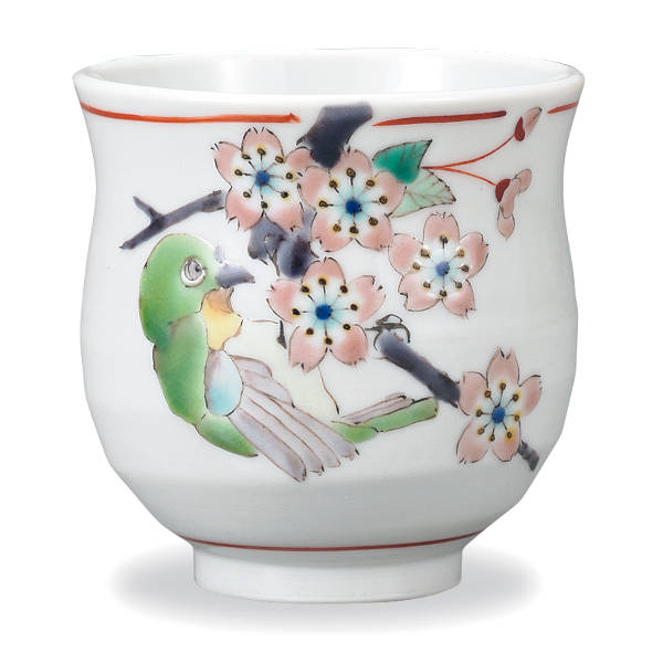 九谷焼 意気ごみ窯湯呑み 桜に目白 AP8-5066 湯呑み-キッチン用品・食器・調理器具-コーヒー・お茶用品