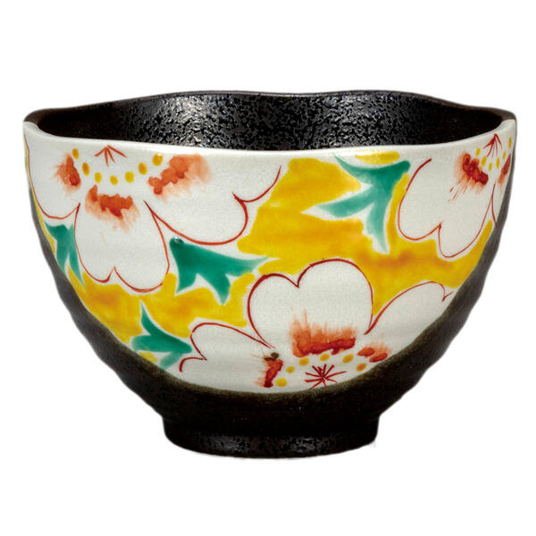 澤田郁美 九谷焼茶漬碗（ご飯茶碗）花紋 黄色K9-500