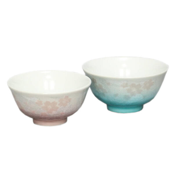 九谷焼 組飯碗（夫婦茶碗）銀彩さくらK9-563 [ご飯茶碗ペアセット]｜九谷陶芸　北山堂　店