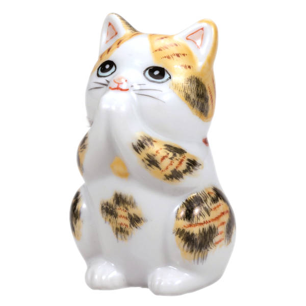 九谷焼 2.7号お祈り猫（招き猫）金彩三毛K9-1588