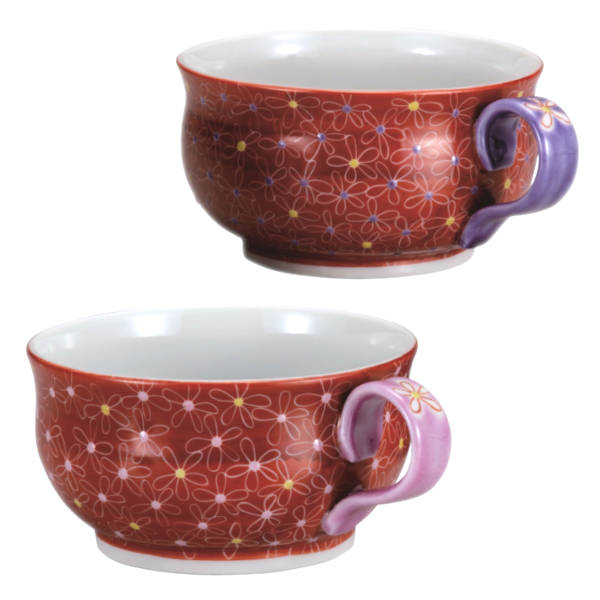 河村澄香 九谷焼ペアスープカップ 朱巻小花K9-451