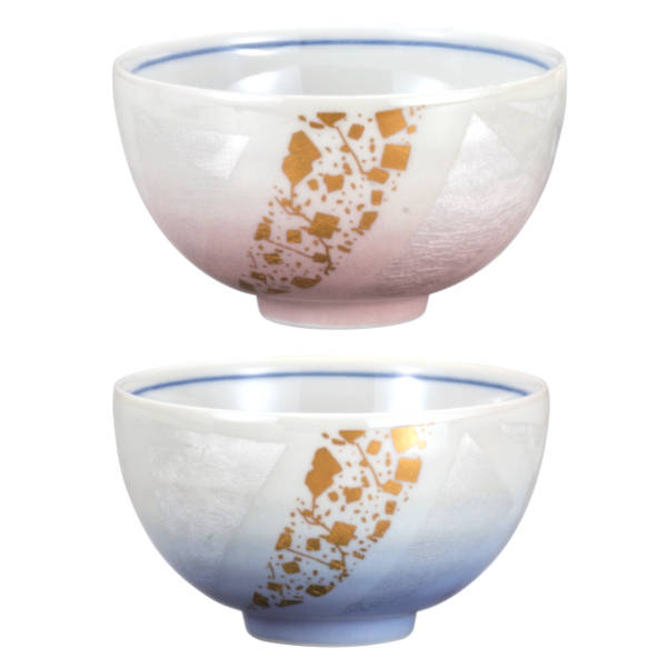 九谷焼 組飯碗（夫婦茶碗）銀彩金ちらしK9-574 [ご飯茶碗ペアセット]