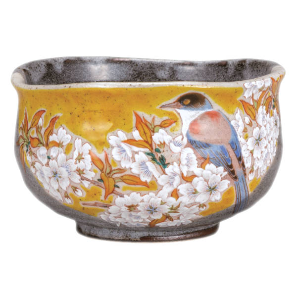 九谷焼 抹茶碗 吉田屋山桜に鳥K9-855