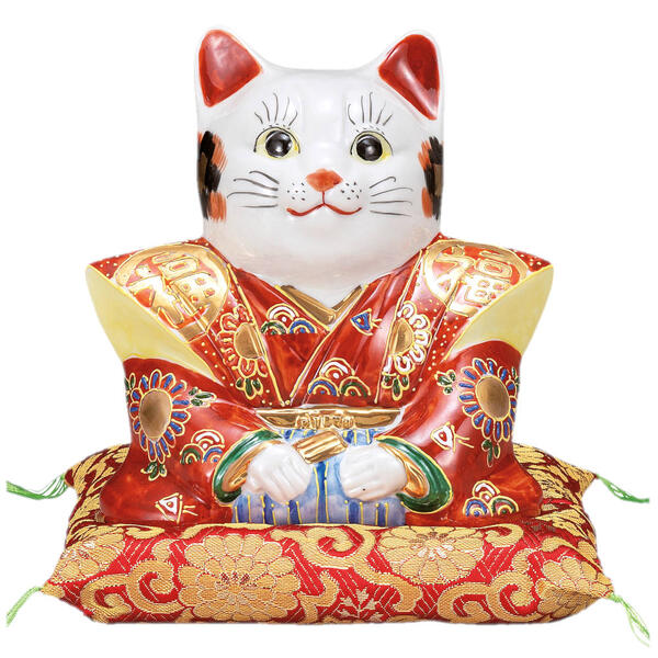 九谷焼 6号福助猫（招き猫）盛K9-1623