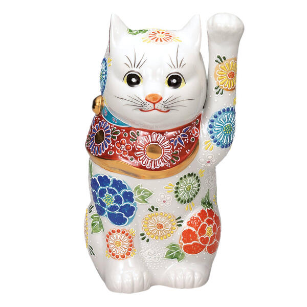 楽天市場】九谷焼 招き猫（左手人お客招き猫）7号白盛 : 九谷陶芸 北山