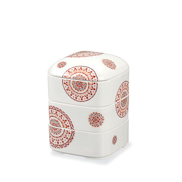 楽天市場】九谷焼 青郊窯三段重（重箱）花詰 赤SK-456 : 九谷陶芸 北山