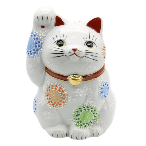九谷焼 7号招き猫（右寄り金運招き猫）白盛 K9-1646