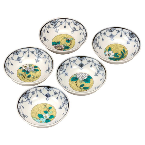 九谷焼 4.5号小鉢揃（5個セット）吉田屋草花K9-205★