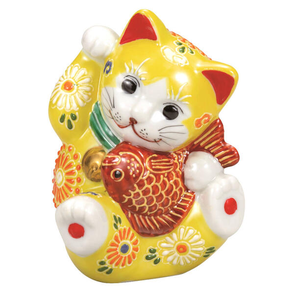 九谷焼 3.8号鯛招き猫（右手金運招き猫）黄盛K9-1551 10,934円