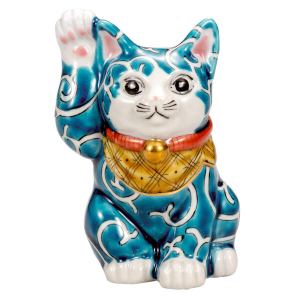 佐藤毅志 九谷焼4号招き猫（右手金運招き猫）色絵唐草K9-1628