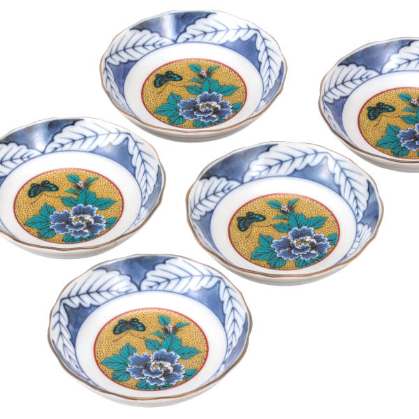 九谷焼 3.2号皿揃（5枚セット）吉田屋牡丹K9-36 4,400円