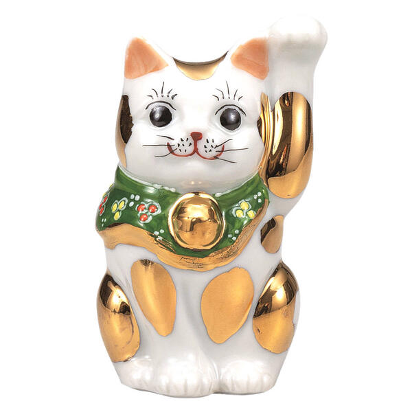 九谷焼 2.8号招き猫(左手人お客招き猫)金ブチK9-1553|九谷陶芸 北山堂 店