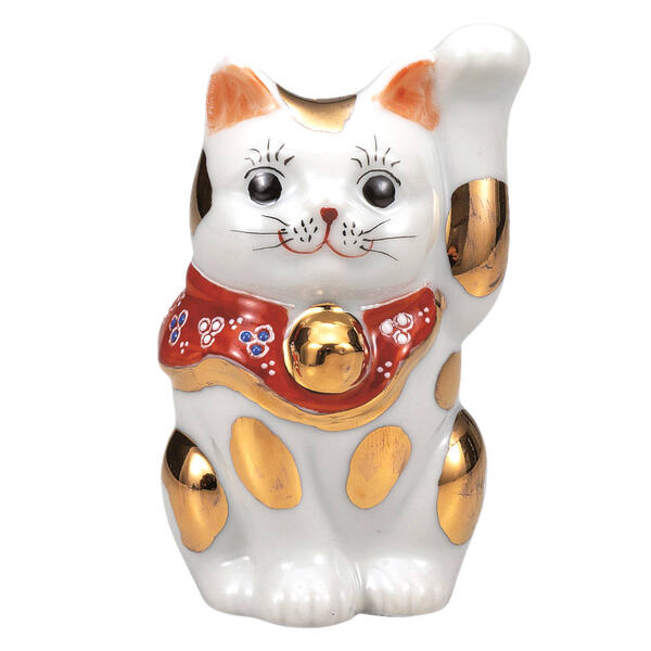 九谷焼 3.3号招き猫（左手人お客招き猫）金ブチK9-1560｜九谷陶芸　北山堂　店