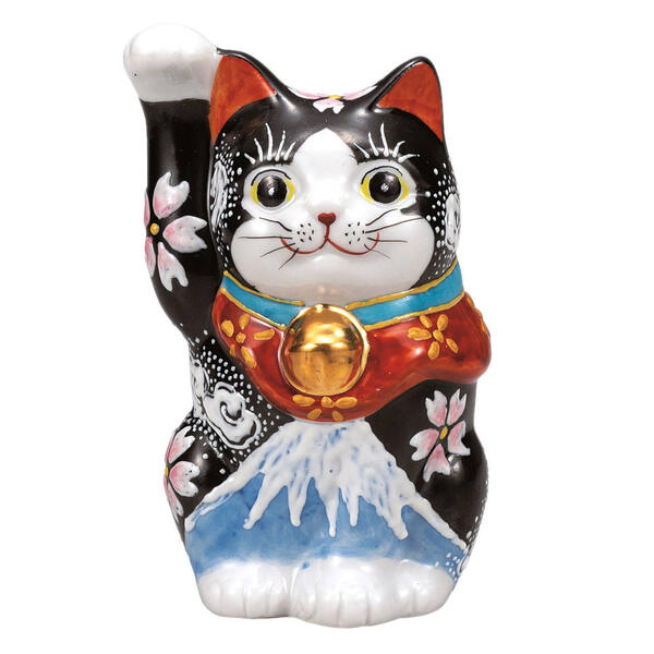 九谷焼 4号招き猫（右手金運招き猫）白富士K9-1586｜九谷陶芸　北山堂　店