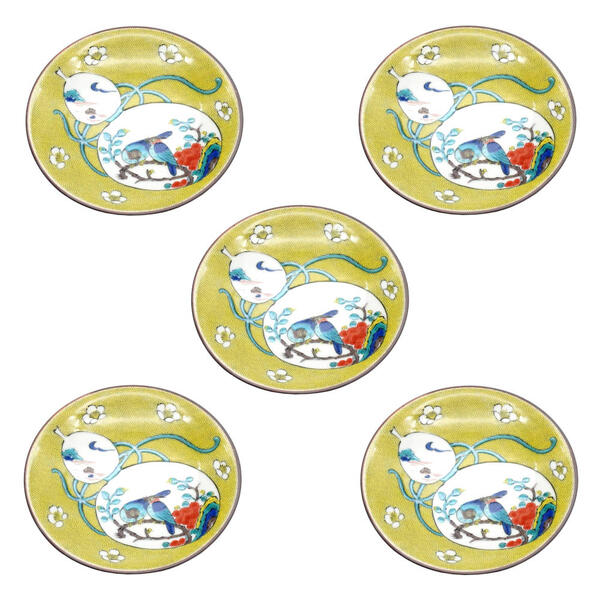 九谷焼 青郊窯4号皿揃（5枚セット）吉田屋風瓢間取花鳥SK-462