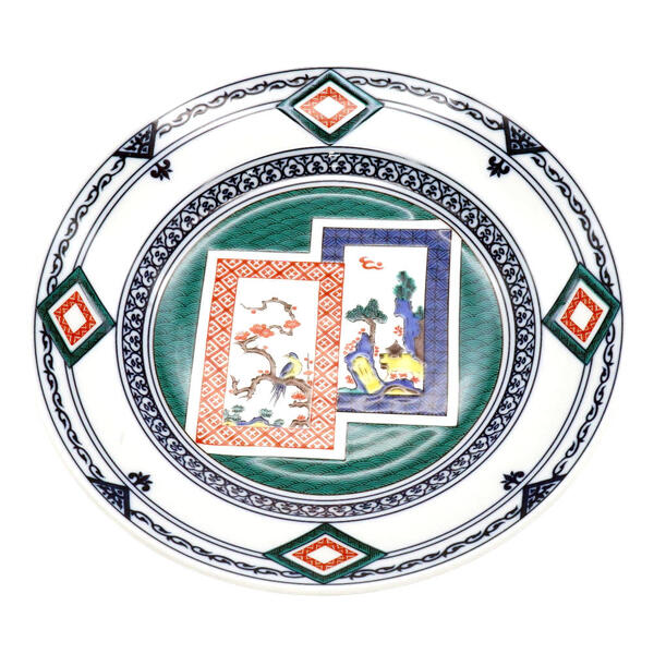 九谷焼 青風窯8号皿（大皿）染付間取古九谷風花鳥図 SH-11