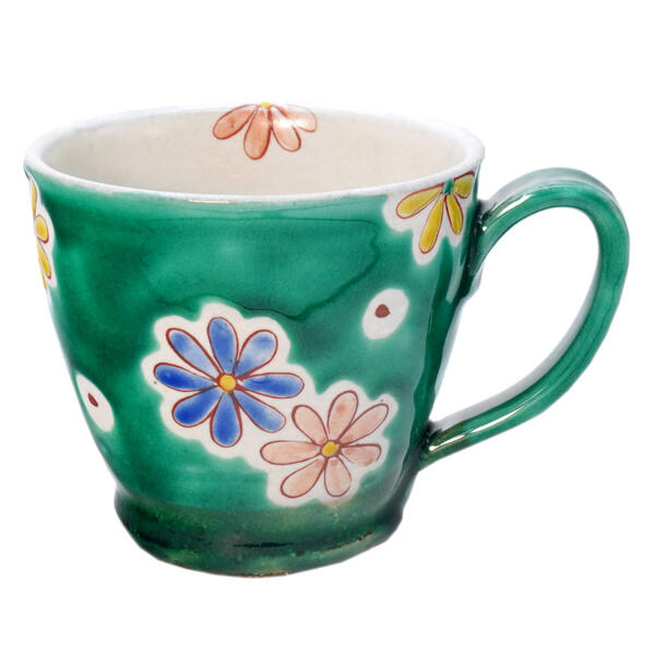 九谷焼 虚空蔵窯カップ 花紋 緑であること 10012351 キッチン用品・食器・調理器具-コーヒー・お茶用品