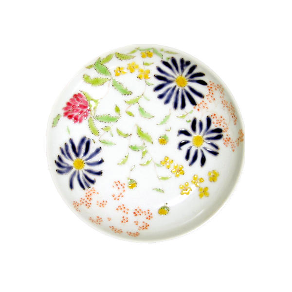 河内範子 九谷焼平盃 花と虫