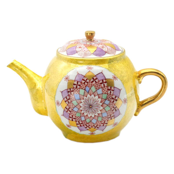 石冨俊二郎 九谷焼注器（ポット）釉裏金細描彩