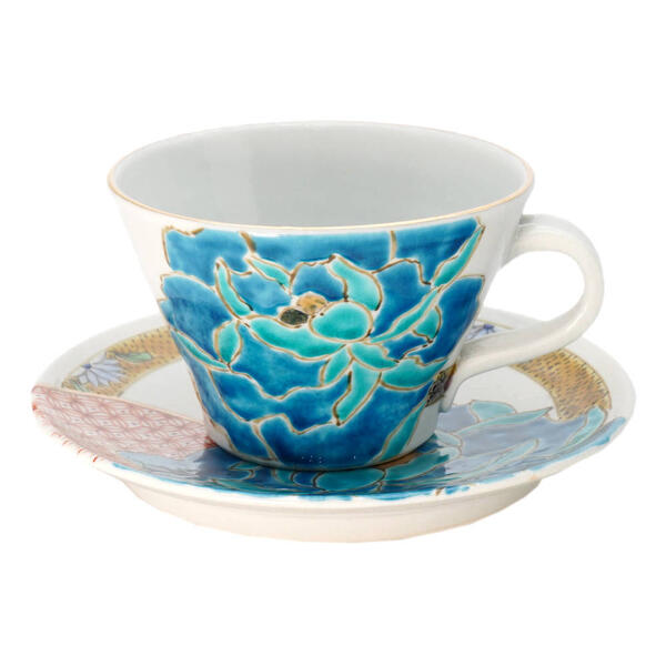 ③九谷焼コーヒーカップソーサー明治時代輸出品　手書き三十六歌仙細密画金彩　金蘭手 ③九谷焼コーヒーカップソーサー明治時代輸出品 手書き三十六