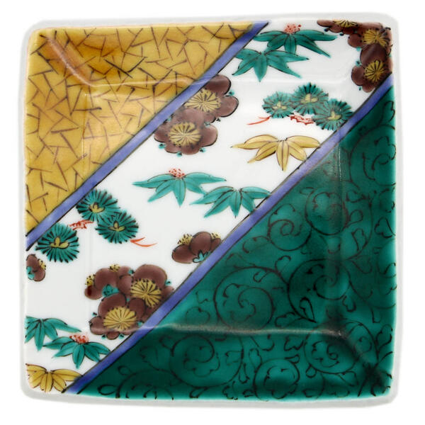 楽天市場】越田基一 九谷焼10号八角飾り皿 吉田屋（皿立て付） : 九谷