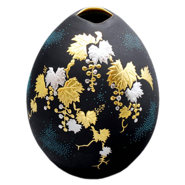 楽天市場】仲田錦玉 九谷焼3.6号花瓶 渦打青粒盛金蔦文唐草 [花器