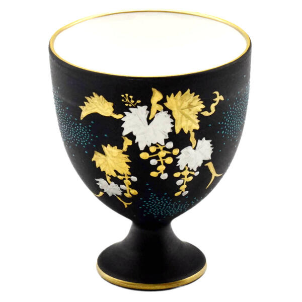 仲田錦玉 九谷焼洋杯（酒盃）白金盛(プラチナ盛)葡萄 青粒 10012949