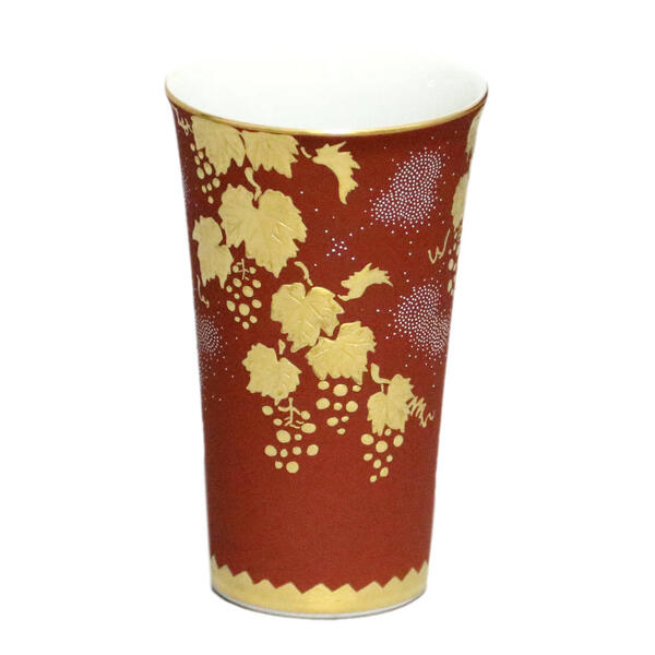 仲田錦玉 九谷焼フリーカップ 白粒盛金葡萄文 朱地 10004633|九谷陶芸 北山堂 店
