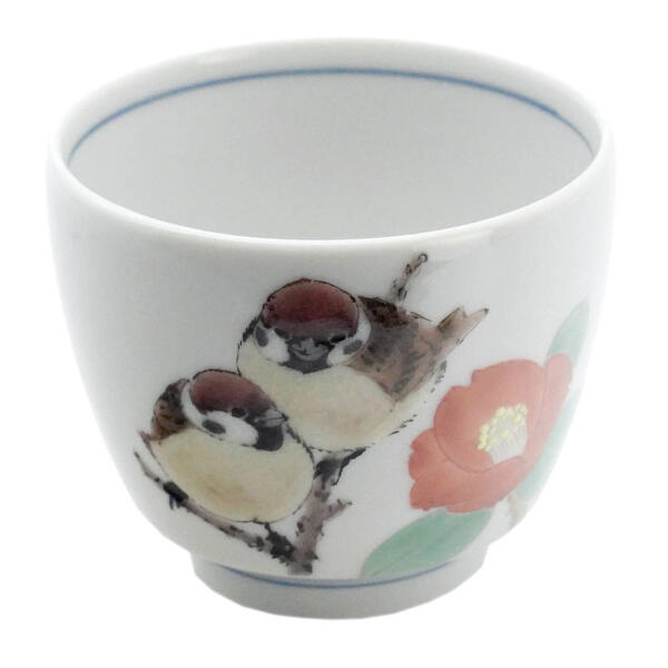 中村陶志人 九谷焼ぐい呑み 椿二雀図 T-230 酒器-キッチン用品・食器・調理器具-ぐい呑み・おちょこ
