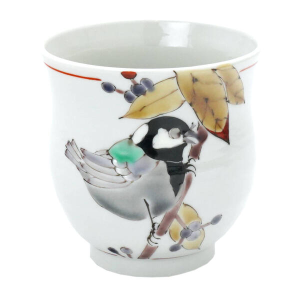 山近泰 九谷焼湯呑み 紫式部に四十雀 シジュウカラ コーヒー・お茶用品-茶道具・湯呑・急須