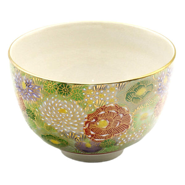 九谷焼 大志窯抹茶碗 金花詰 グリーン|九谷陶芸 北山堂 店