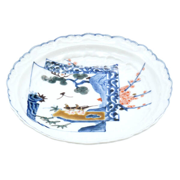 山本長左【宮内庁御用達】九谷焼6号皿 色絵陽刻|九谷陶芸 北山堂 店