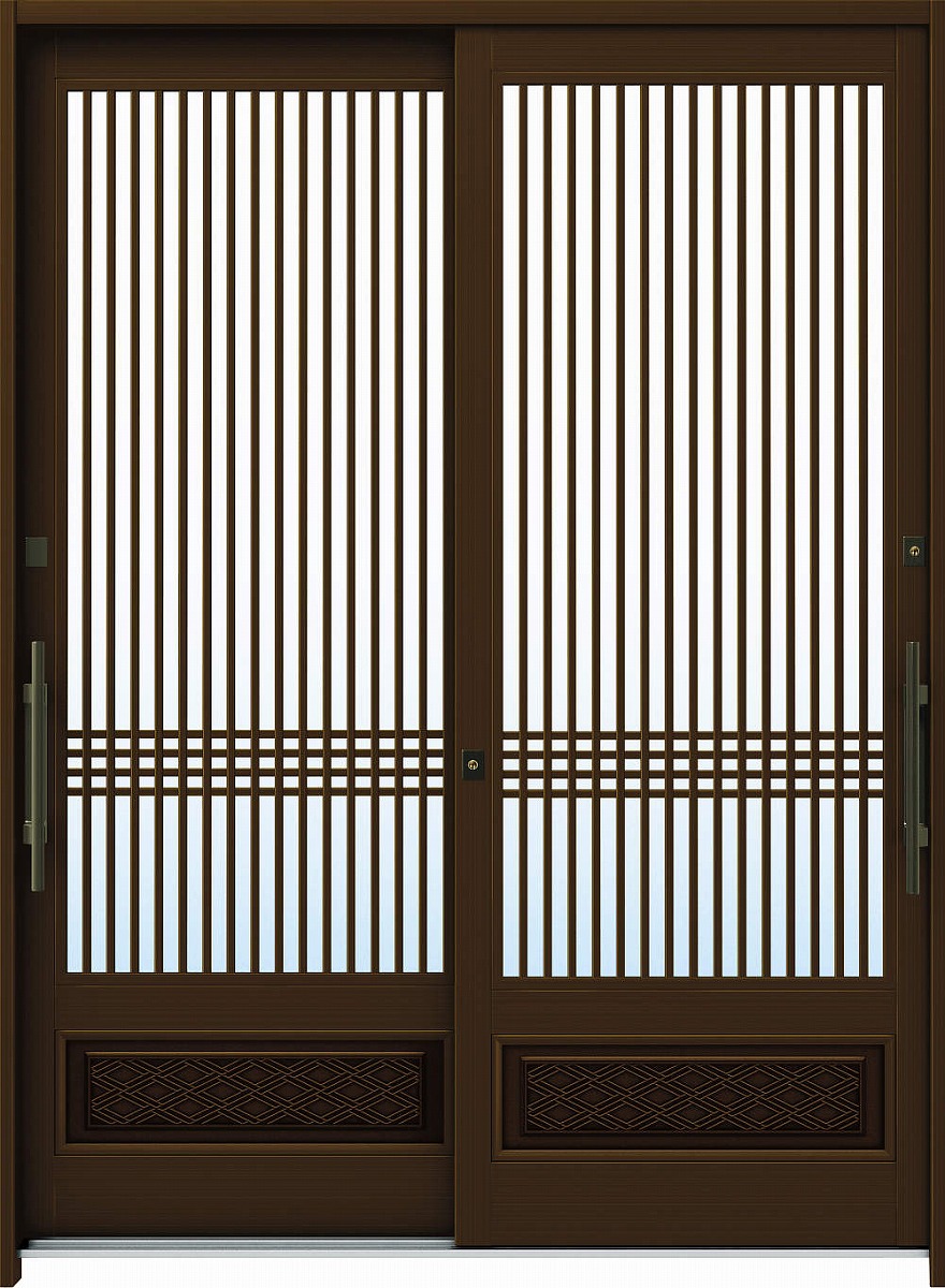 YKKAP玄関 断熱玄関引戸 れん樹[伝統和風] 6尺2枚建[ランマ通し] A04[アルミ色]：複層ガラス[幅1900mm&times;高2230mm]【ykk】【YKK玄関引き戸】【れんじゅ】【玄関戸】【玄関ドア引戸】【gennkann】｜ノース＆ウエスト
