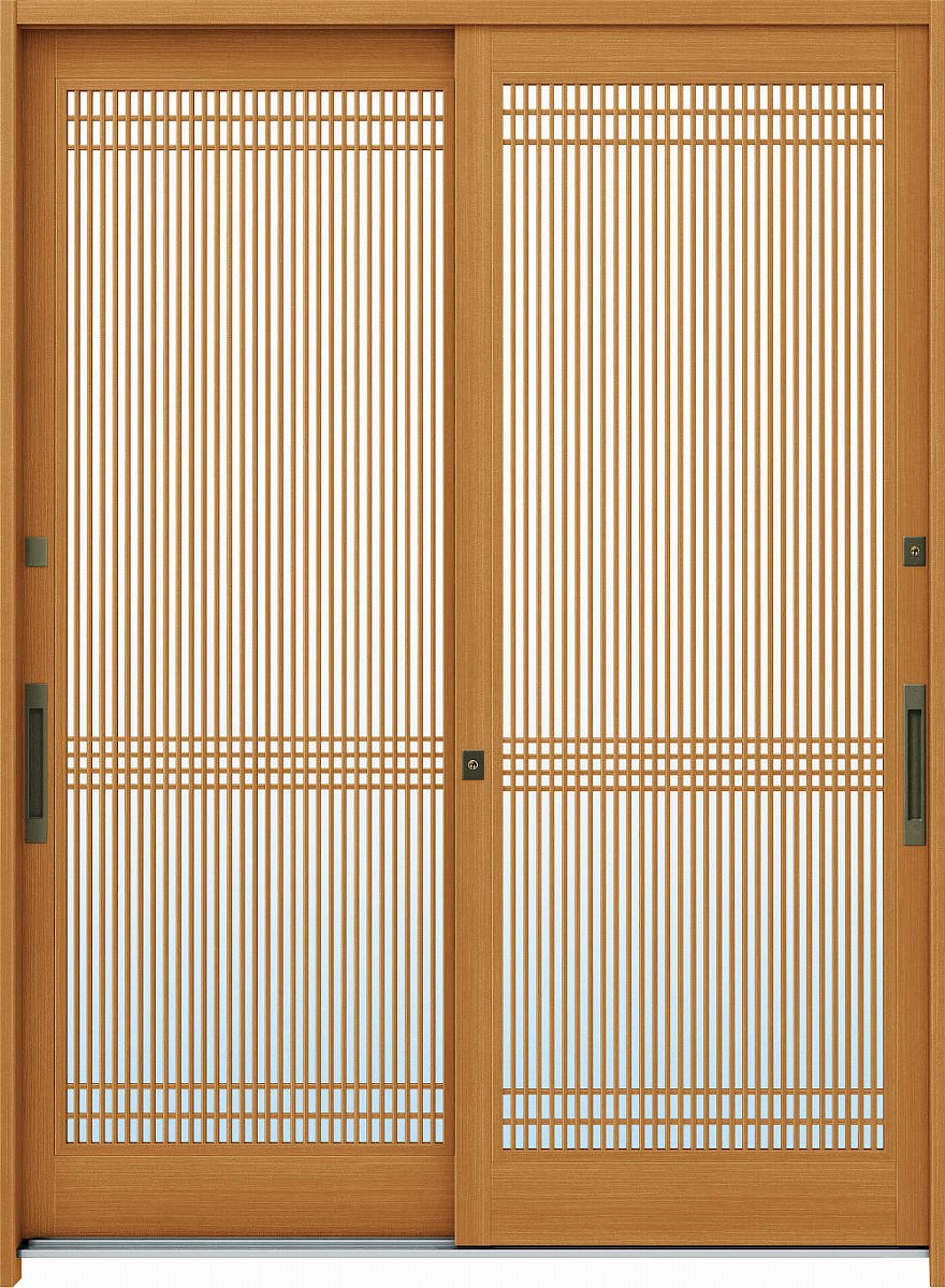 YKKAP玄関 玄関引戸 れん樹[伝統和風] 6尺2枚建[ランマ通し] Ａ05[木目柄]：単板ガラス[幅1690mm&times;高2230mm]【ykk】【YKK玄関引き戸】【引き戸】【れんじゅ】【玄関戸】【玄関ドア引戸】｜ノース＆ウエスト
